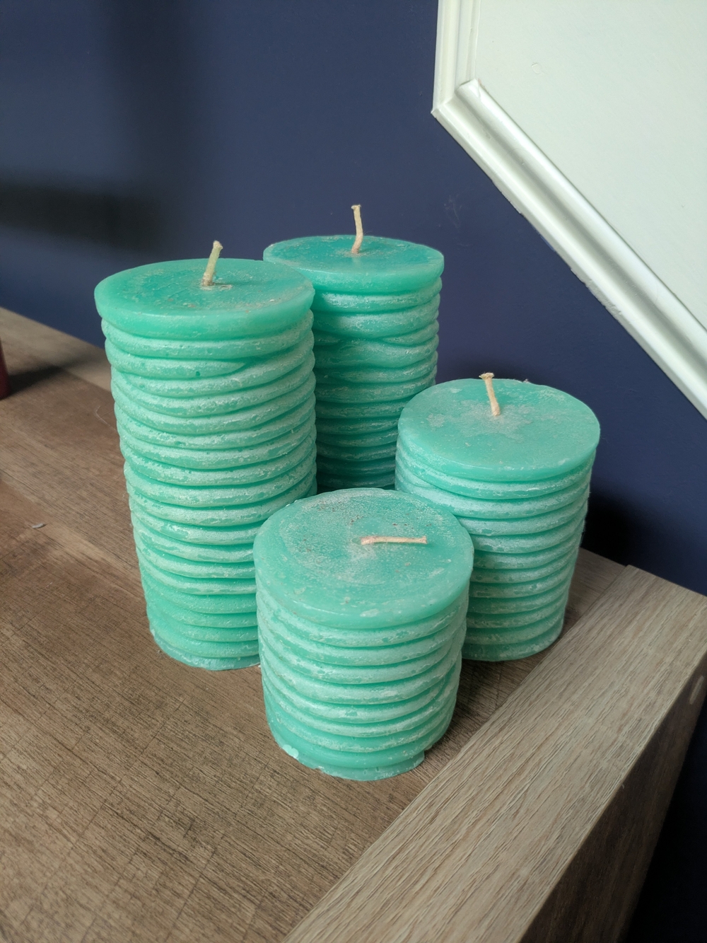 Turquoise Layered Pillar Candle Set - Home Accents NWT